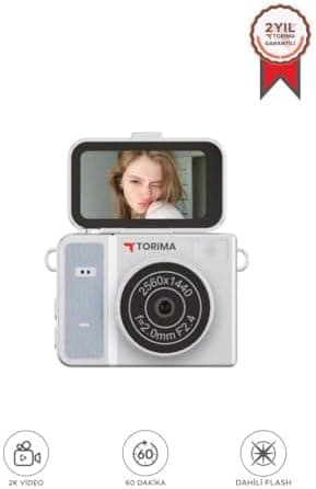Torima Mini Dijital Kamera 2K Flip Ekranlı Selfie Video Vlog Kamerası CMR46 Mavi
