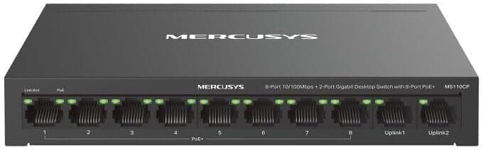 Mercusys MS110CP | 10 Port PoE+ Switch | 8 Port PoE Kamera Switch | 2 Gigabit Uplink | 65W | 250m Extend | VLAN | Network Switch | Güvenlik Sistemi Uyumlu