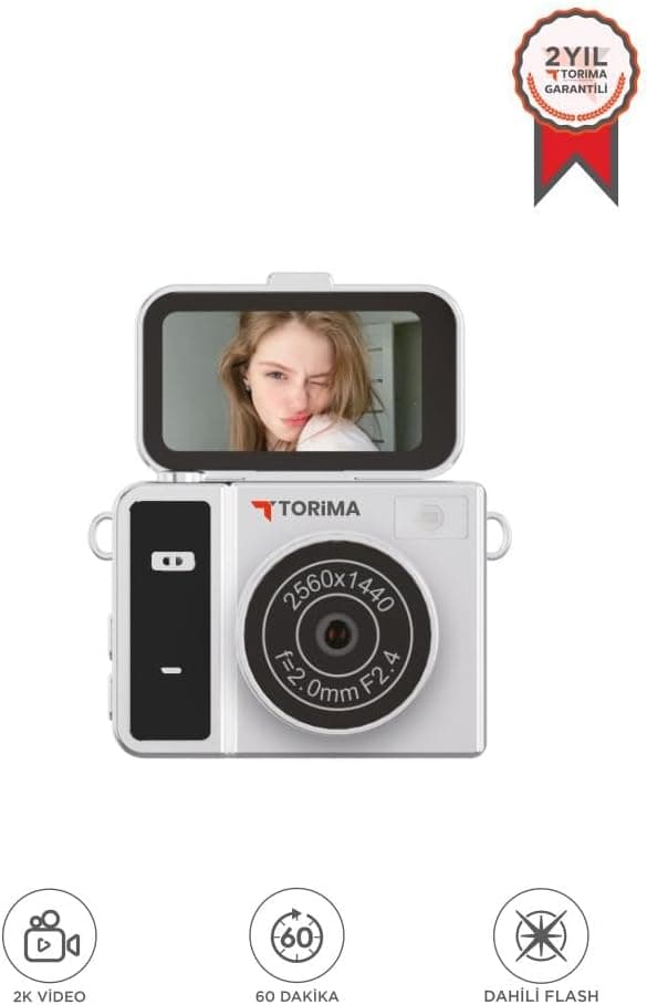 Torima Mini Dijital Kamera 2K Flip Ekranlı Selfie Video Vlog Kamerası CMR46 Siyah