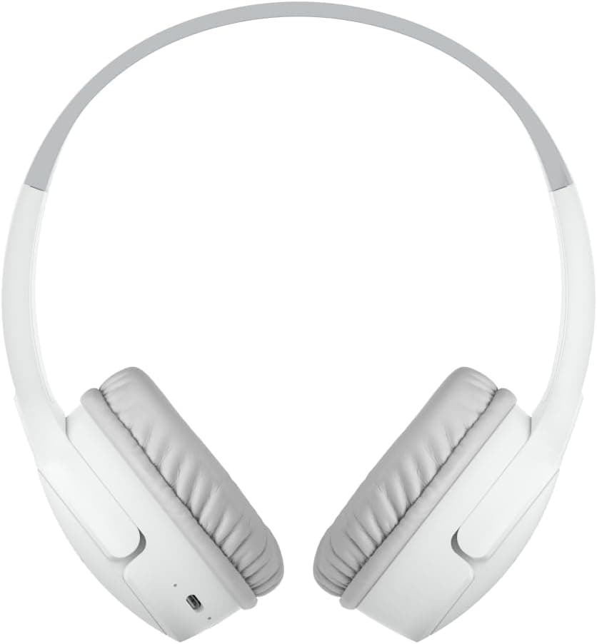 Belkin SoundForm mini kablosuz çocuk kulaklığı, entegre mikrofonlu ve eğlenceli çıkartmalı, 30 saat oynatma – ders, tatil, iPhone, iPad, Galaxy için kulak üstü kulaklık, beyaz