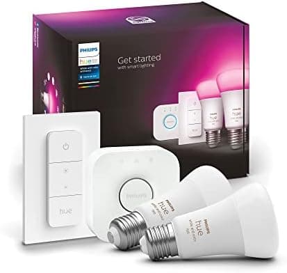 Philips Hue Akıllı Aydınlatma Led Ampul Başlangıç Kiti, 2'li E27 Ampul , Köprü ve Dimmer Set, Beyaz ve Renkli