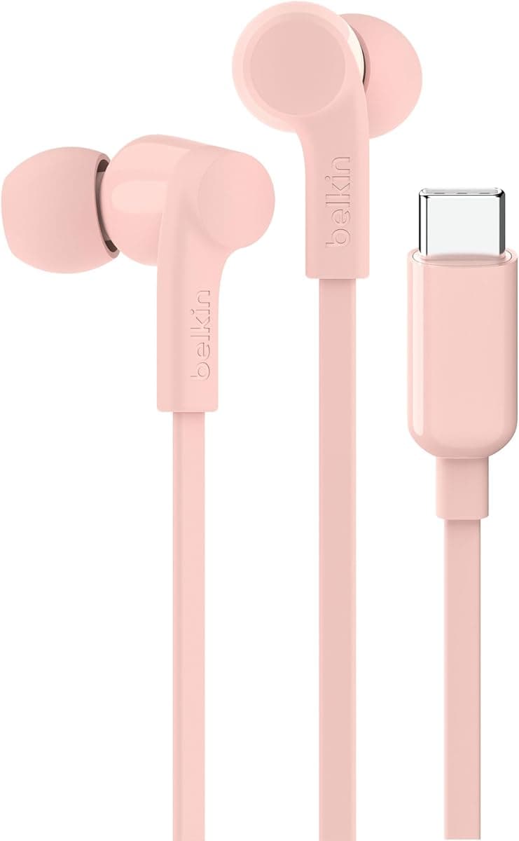 Belkin SoundForm Kablolu Kulaklık (Pembe) – Mikrofonlu Kulak İçi Tasarım, USB-C Konnektör, iPhone 15, iPad Mini, Galaxy ve Android Cihazlarla Uyumlu