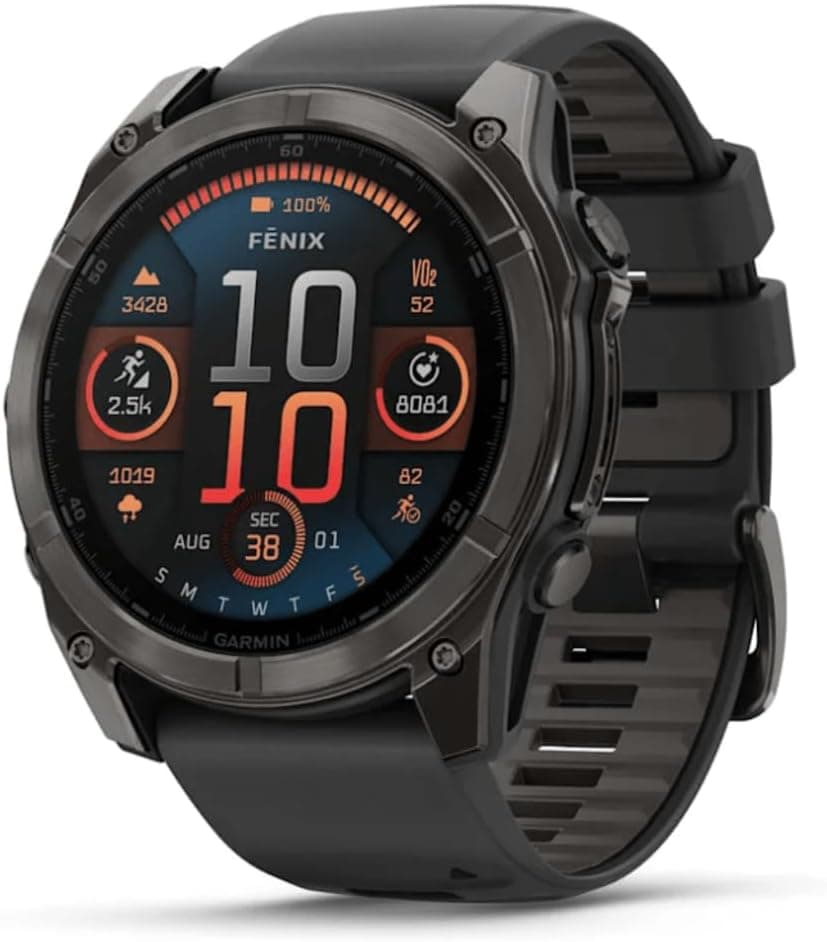 Garmin Fenix 8 – 51mm AMOLED Sapphire Karbon Gri DLC, Siyah/Gri Silikon Kayışlı