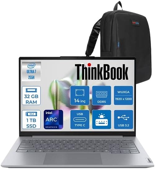 Lenovo ThinkBook 14 G8 IAL Intel Core Ultra 7 255H 32GB DDR5 1TB SSD Intel Arc 140T 14" WUXGA IPS 300nits FreeDos Taşınabilir Bilgisayar 21SJ007BTXF10 + ZettaÇanta