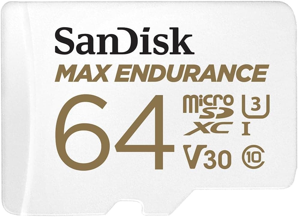 SanDisk Max Endurance MicroSDHC 64GB SD Adapter For Home Security Cameras & Dashcams, Up To 30,000 Hours, Full HD / 4K Videos, Extreme Endurance, Up To 100/40 MB/s Read/Write Speeds, C10, U3, V30