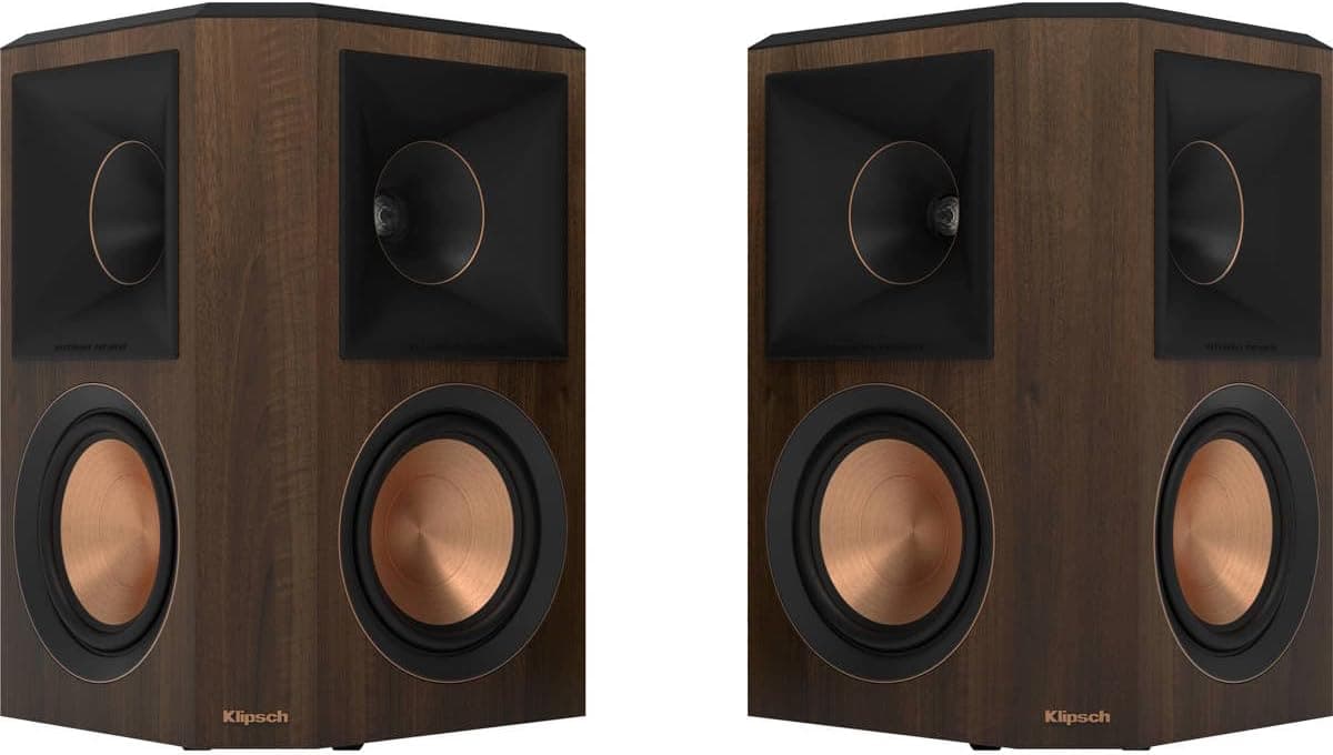 Klipsch RP-502S II Surround Ses Hoparlörü (Çift) - Titanyum LTS Tweeter, Surround Sound Speakers, 90° X 90° Silikon Kompozit Tractrix® Horn, Sağlam, Esnek Ve Çıkartıp Takılabilen Ön Izgara, Ceviz