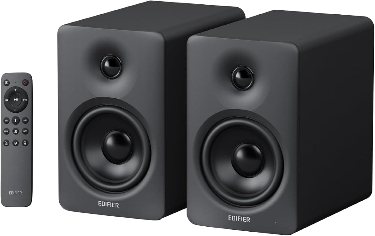 Edifier M90 Kompakt Aktif Hoparlör Siyah | Bluetooth 6.0, LDAC Hi-Res kablosuz, HDMI eARC/Optik / USB-C/AUX girişleri, SUB Out, kompakt, masaüstü ve ev sineması için
