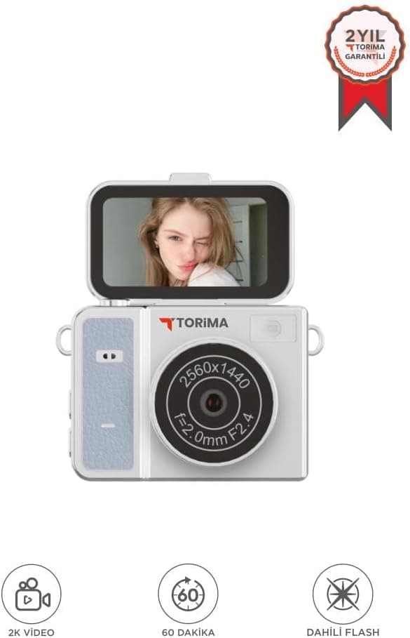 Torima Mini Dijital Kamera 2K Flip Ekranlı Selfie Video Vlog Kamerası CMR46 Mavi
