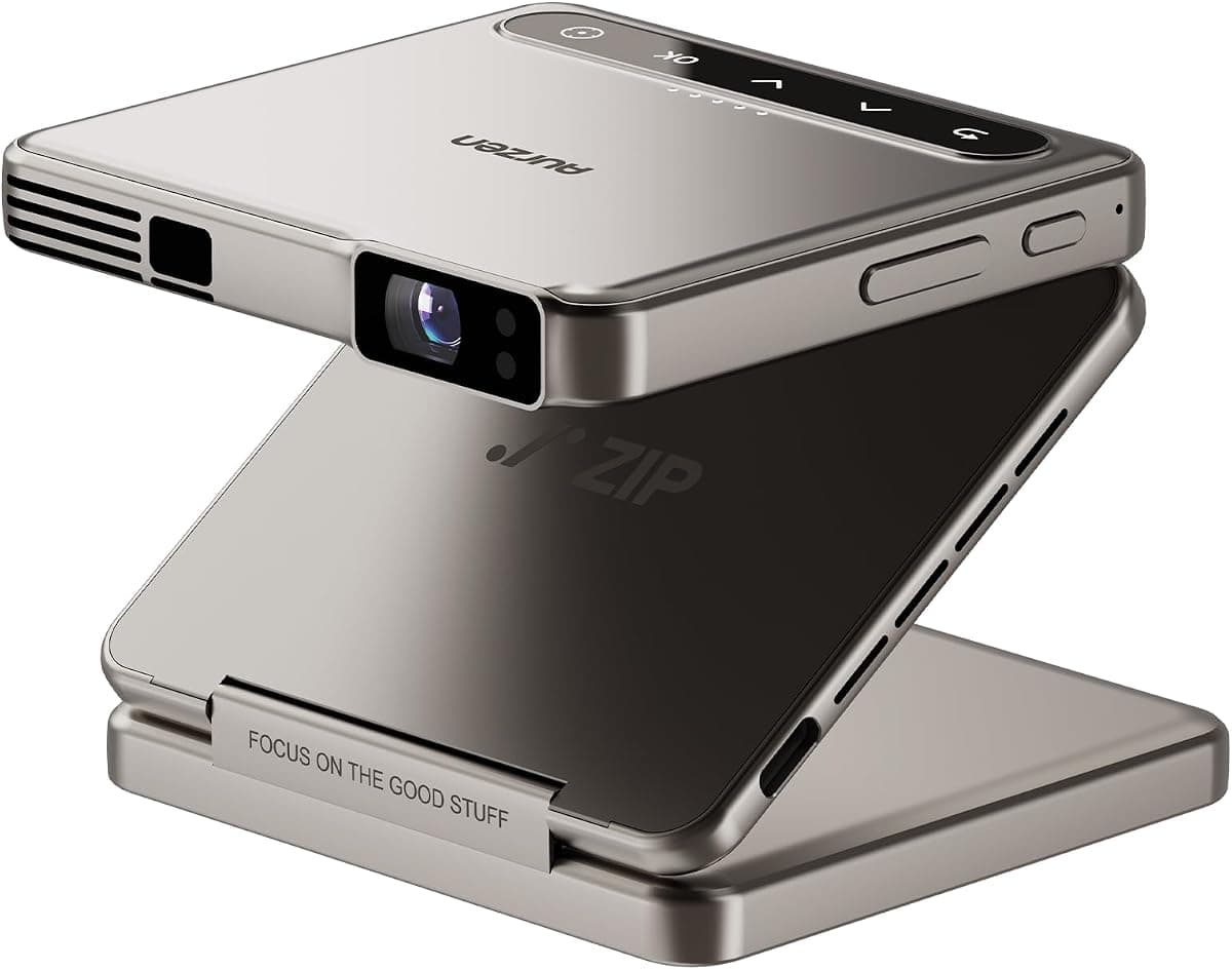 Aurzen ZIP Katlanabilir DLP Gerçekten Mini Projektör, Cep Boyutu, Sıfır Gecikmeli, Tek Tıkla Ekran Yansıtma, T Type-C Hızlı Şarj, 5.000 mAh Pil, İç Mekan Dış Mekan Taşınabilir Projektör Gold