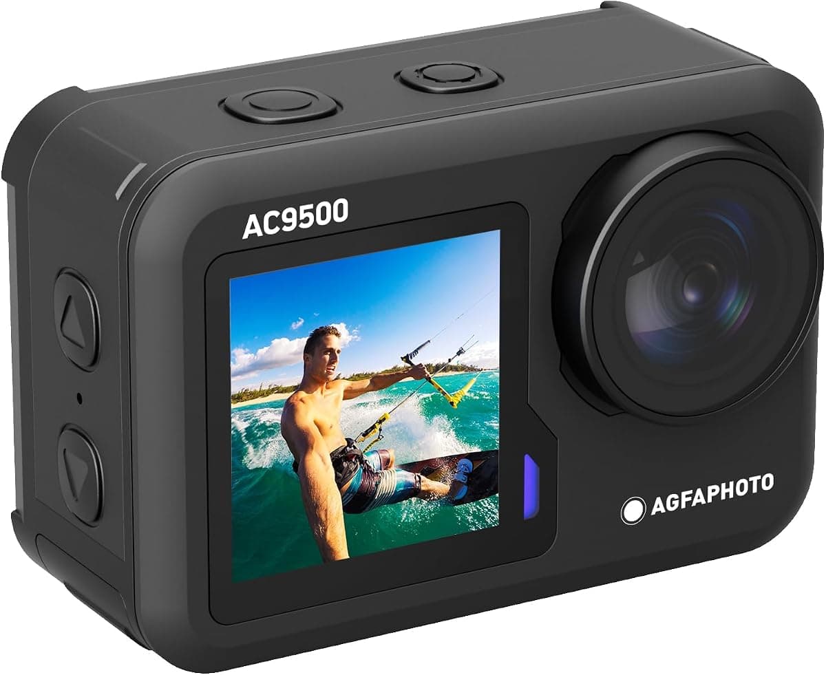 AGFA Photo AC9500 spor kamerası, su geçirmez, 4 K videolar, 16 MP, çift ekran, 170° geniş açı, WiFi, siyah
