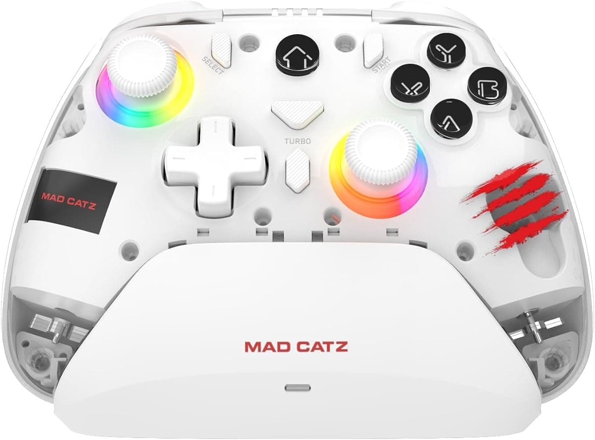 Mad Catz C.A.T. 17 Hall Effect Bluetooth Gaming Controller – Ayarlanabilir Tetik Hassasiyeti, 20 Saat Pil, Şarj Dock, Makro Destekli – PC, Switch, iOS, Android Uyumlu