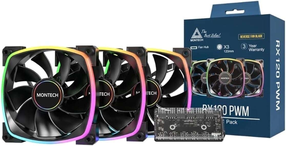 Montech RX120 PWM Siyah Reverse Fan Blade 3'lü Paket + Hub Controller ARGB · Siyah