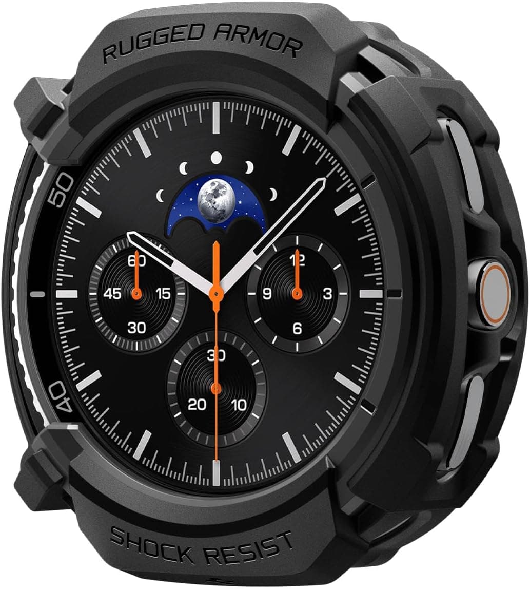 Spigen Galaxy Watch8 Classic (46mm) ile Uyumlu Kılıf Rugged Armor Üst Düzey Koruma Siyah Karbon Kapak - ACS10012 (Spigen TR Garantili)