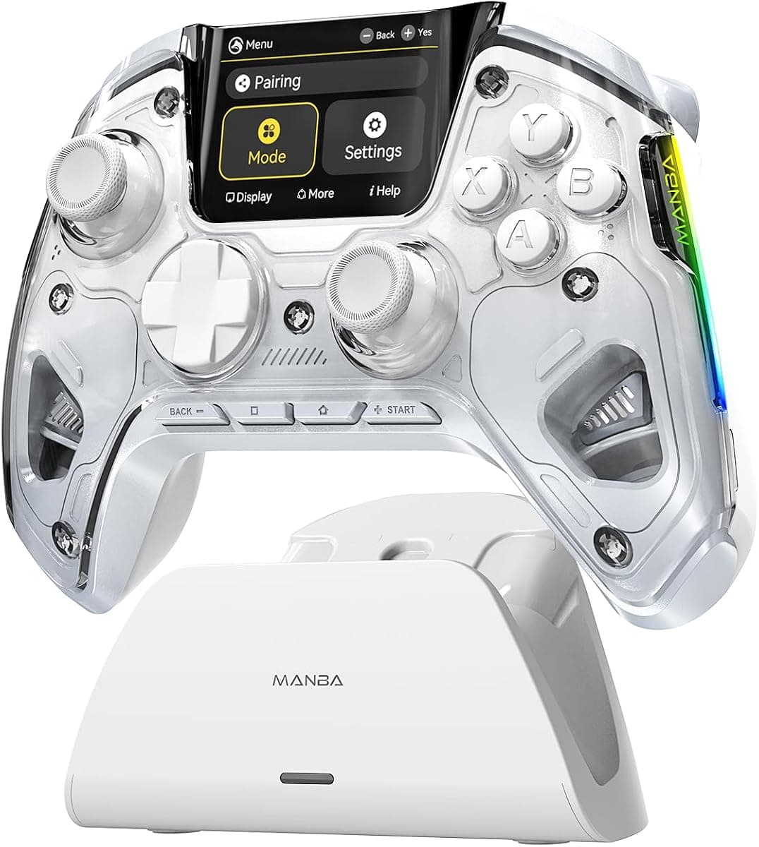 ManbaOne Interactive Screen Wireless Gaming Controller for PC/Switch/Switch 2/iOS/Android,Hall Effect Stick & Trigger,RGB Lighting,Remappable Buttons,1800mAh with Charging Dock (White)