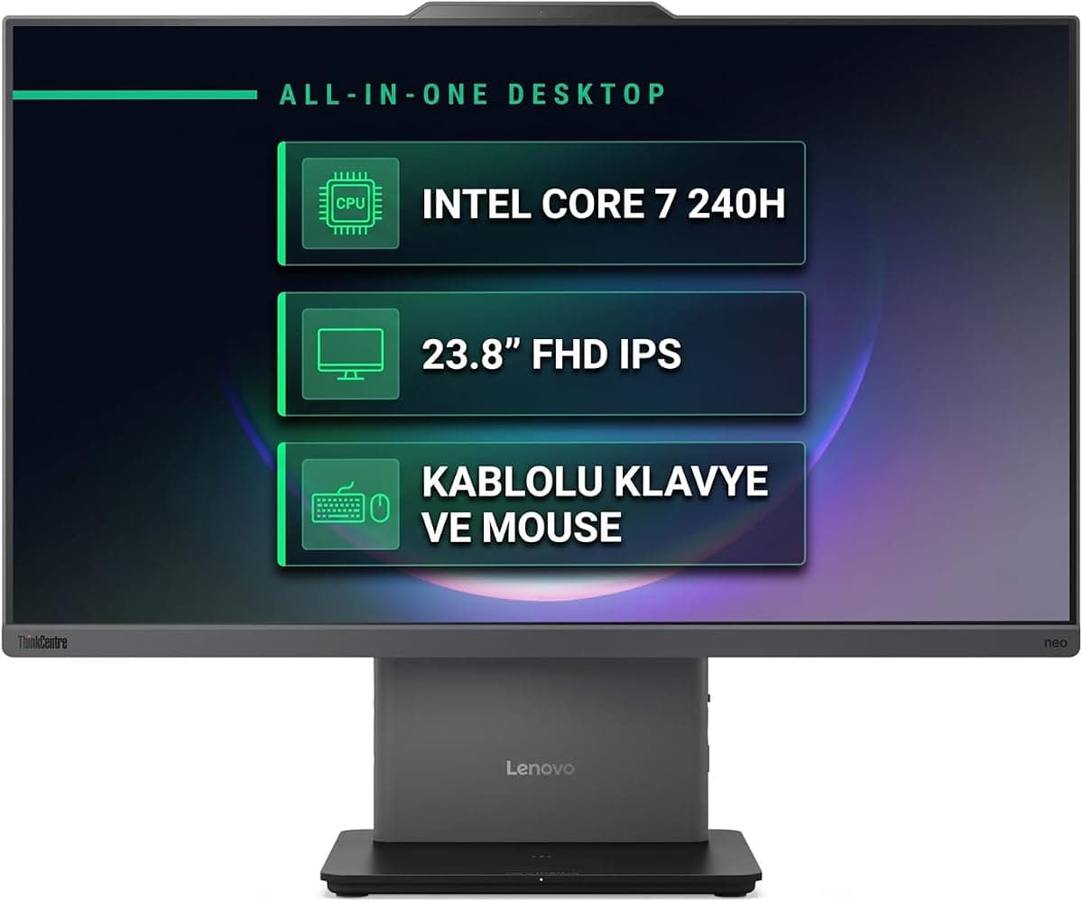 Lenovo ThinkCentre Neo 50a 24 Gen 5 Intel Core 7 240H 32GB 512GB SSD 23.8" FHD Freedos All In One Pc 12SC003YTR 001
