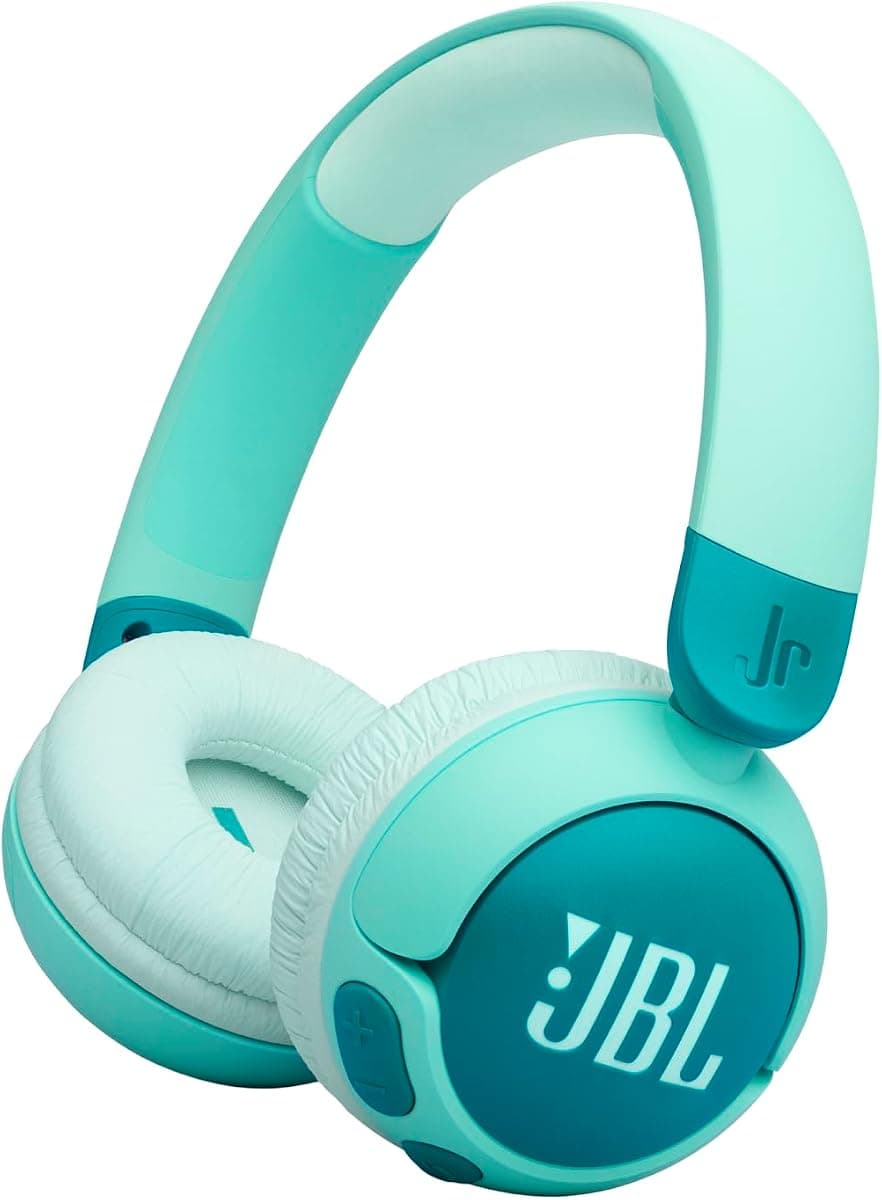 JBL JR320BT, Kulaküstü Bluetooth Çocuk Kulaklığı, Yeşil | Entegre mikrofon, 50 saat çalışma süresi, JBL güvenli ses, kolay kontroller, çıkartma seti, katlanabilir