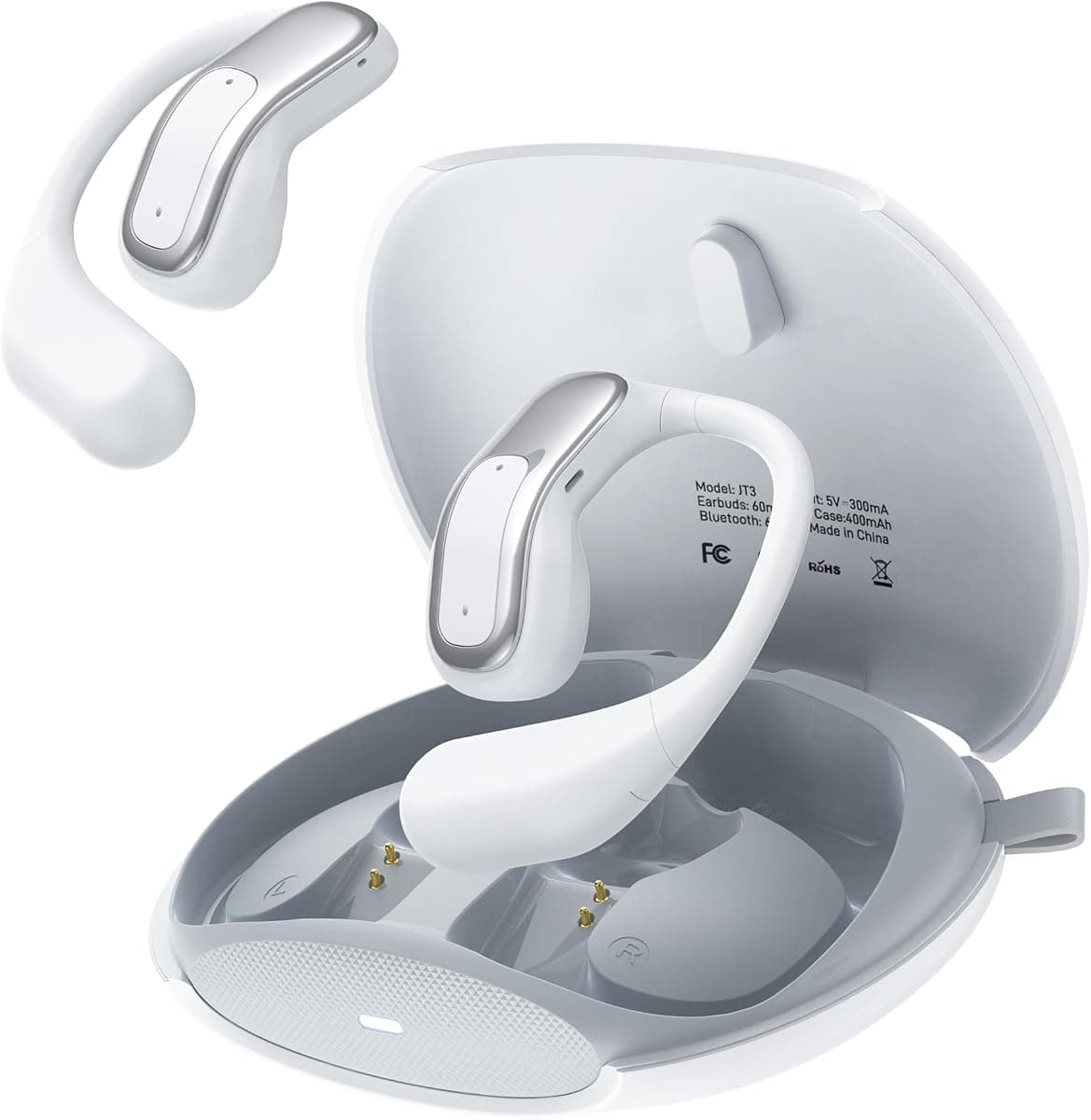 Juo JT3 Bluetooth 6.0 Open Ear OWS Kablosuz Bluetooth Kulaklık 14.2mm Sürücü Kulak Kancalı Açık Spor Kulaklığı 90 saat Pil Ömrü Beyaz · Beyaz