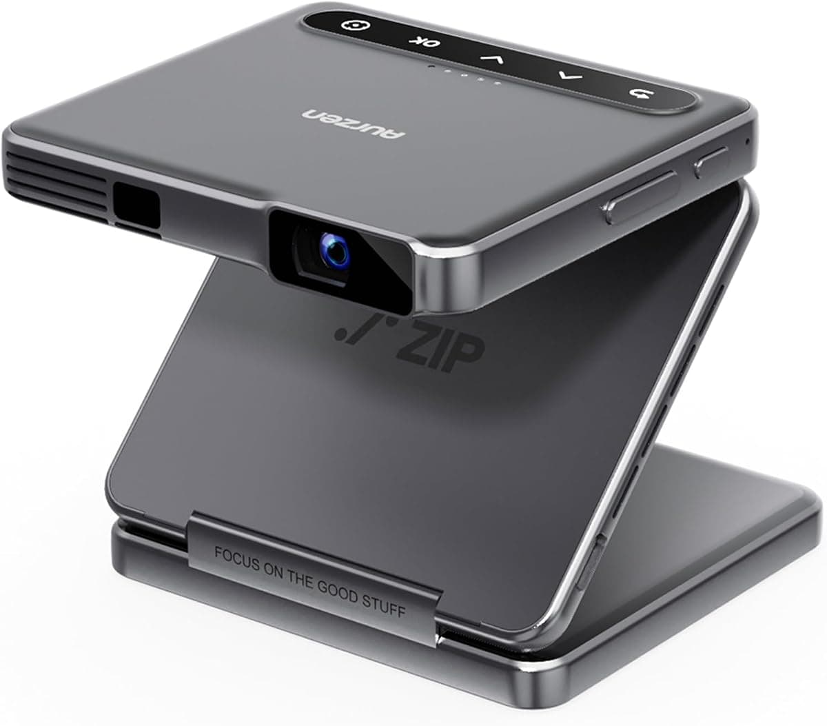 Aurzen ZIP Katlanabilir DLP Gerçekten Mini Projektör, Cep Boyutu, Sıfır Gecikmeli, Tek Tıkla Ekran Yansıtma, T Type-C Hızlı Şarj, 5.000 mAh Pil, İç Mekan Dış Mekan Taşınabilir Projektör Gri
