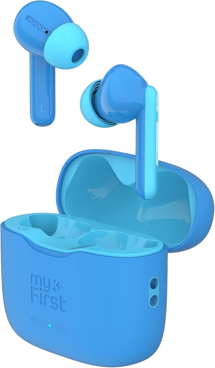 myFirst CareBuds Çocuklar İçin Kablosuz Kulak İçi Kulaklık | 3–12 Yaş | 85 dB Güvenli Ses Sınırı | Akıllı Şeffaflık Modu | Kayıp Önleyici Askı | 25 Saat Pil | Mavi · Mavi