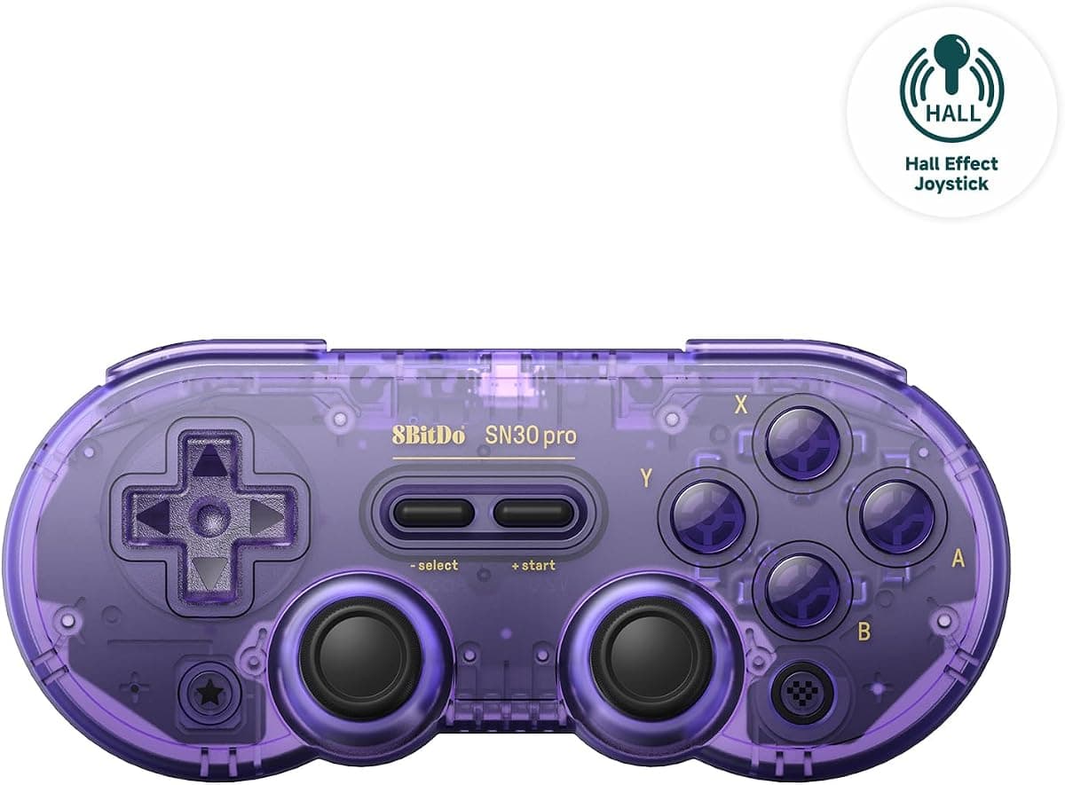 8Bitdo Sn30 Pro Bluetooth Kablosuz Hall Effect Oyun Kolu Mor Transparan- Nintendo Switch/Switch 2, PC, macOS, Android, Steam Deck & Raspberry Pi