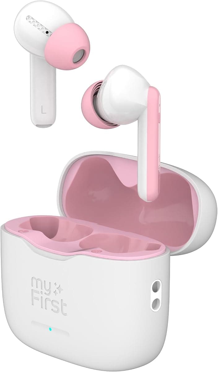myFirst CareBuds Çocuklar İçin Kablosuz Kulak İçi Kulaklık | 3–12 Yaş | 85 dB Güvenli Ses Sınırı | Akıllı Şeffaflık Modu | Kayıp Önleyici Askı | 25 Saat Pil | Beyaz · Beyaz