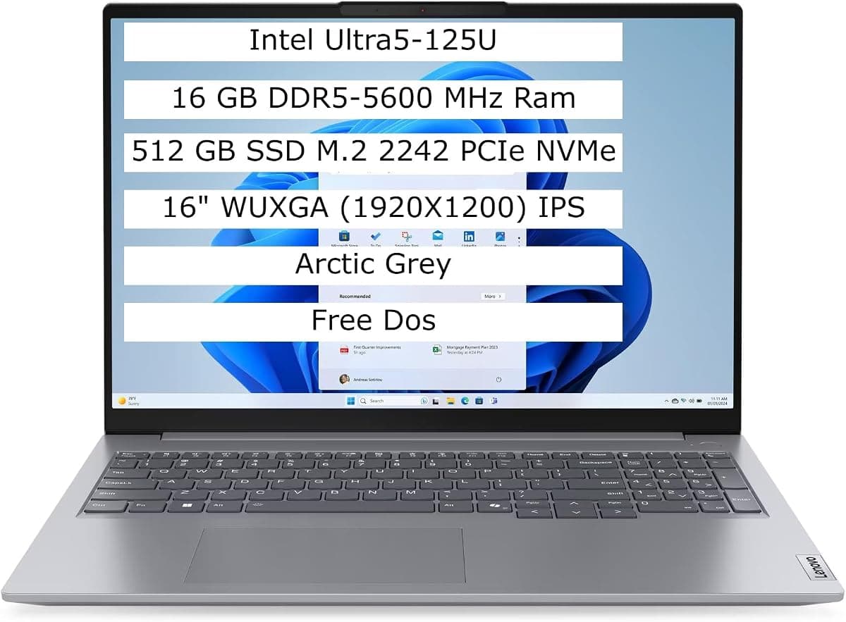 Lenovo ThinkBook 16 21MS005KTR Ultra5 125U 16GB 512SSD 16" WUXGA FreeDOS Dizüstü Bilgisayar · 16 GB · 16 inç