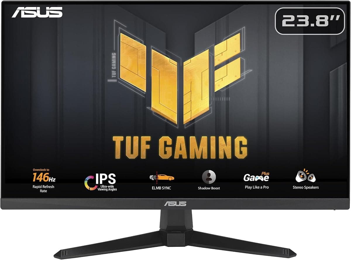 ASUS TUF Gaming VG249QE5A 24 İnç 1080p 146Hz Gaming Monitör | ELMB Sync, 1ms, Dahili Hoparlörler, 146Hz'e Hız Aşırtma, IPS, Değişken Hız Aşırtma, DisplayWidget Center