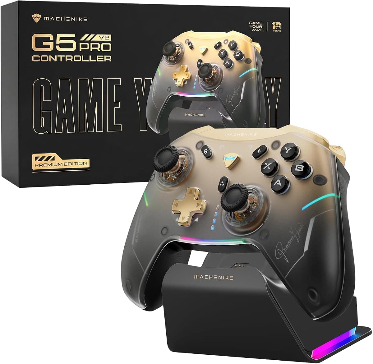 Machenike G5Pro V2 Oyun Kumandası, PC/NS/iOS/Android için, Optik Tetik ve Microswitch, RGB Sync İstasyonlu Kablosuz Kumanda, Değiştirilebilir Joystick
