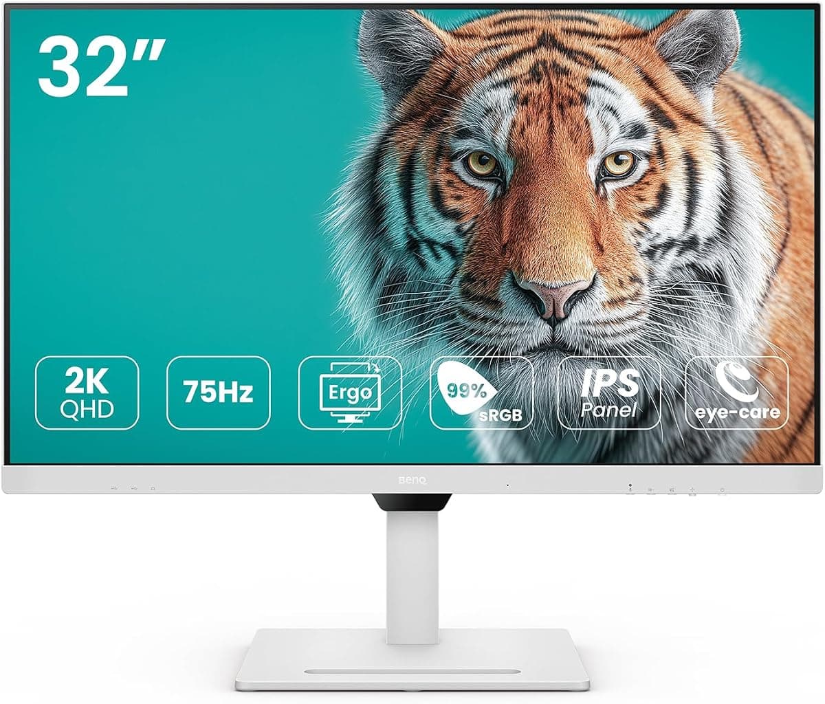 BenQ GW3290QT monitör (32 inç, QHD, IPS, USB-C şarj, DP/HDMI, ergonomik tasarım, gürültü önleyici mikrofon)