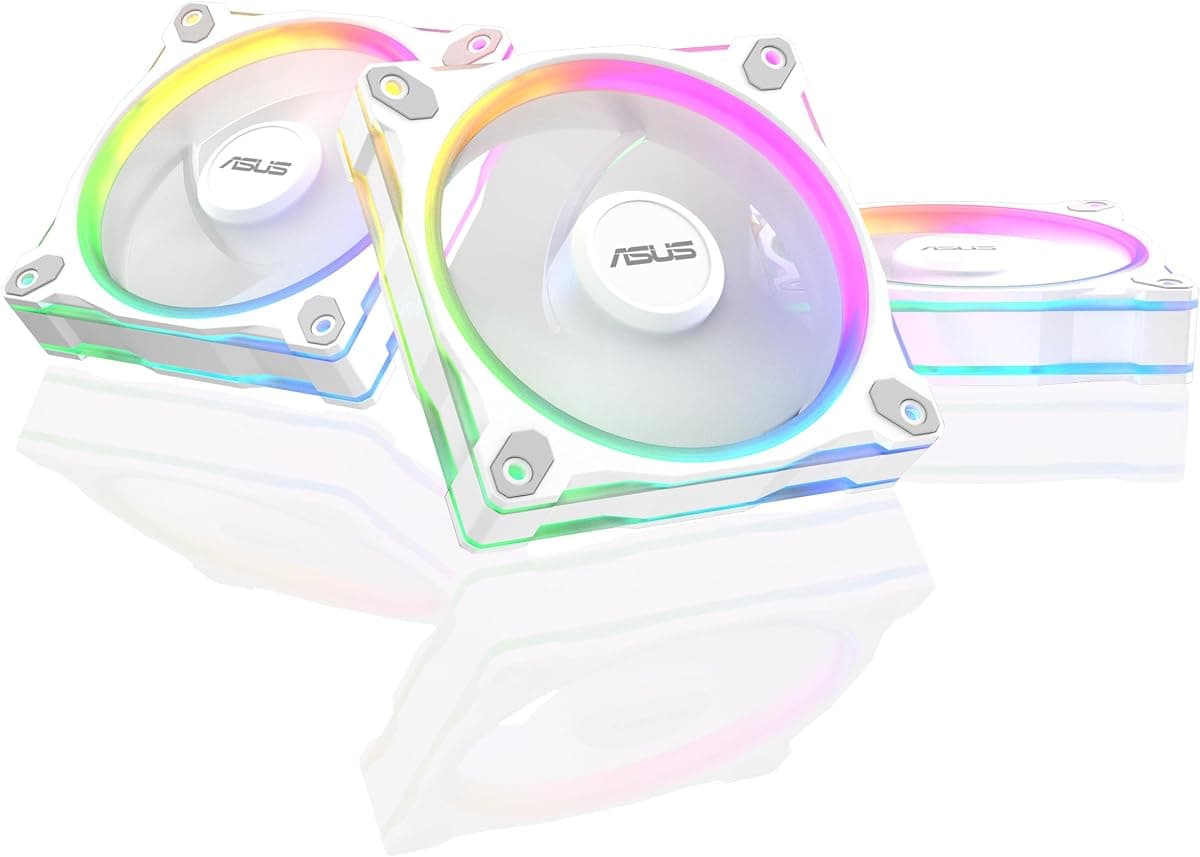 ASUS Prime MR120 ARGB Ters Beyaz Kasa Fan Üçlü Paket | 120mm PWM Kasa Fan, 20 ARGB LED Çift Taraflı aydınlatma, 1600rpm Fan Hızı, 58cfm Hava Akışı, 28mm Kalın Çerçeve, Aura Sync