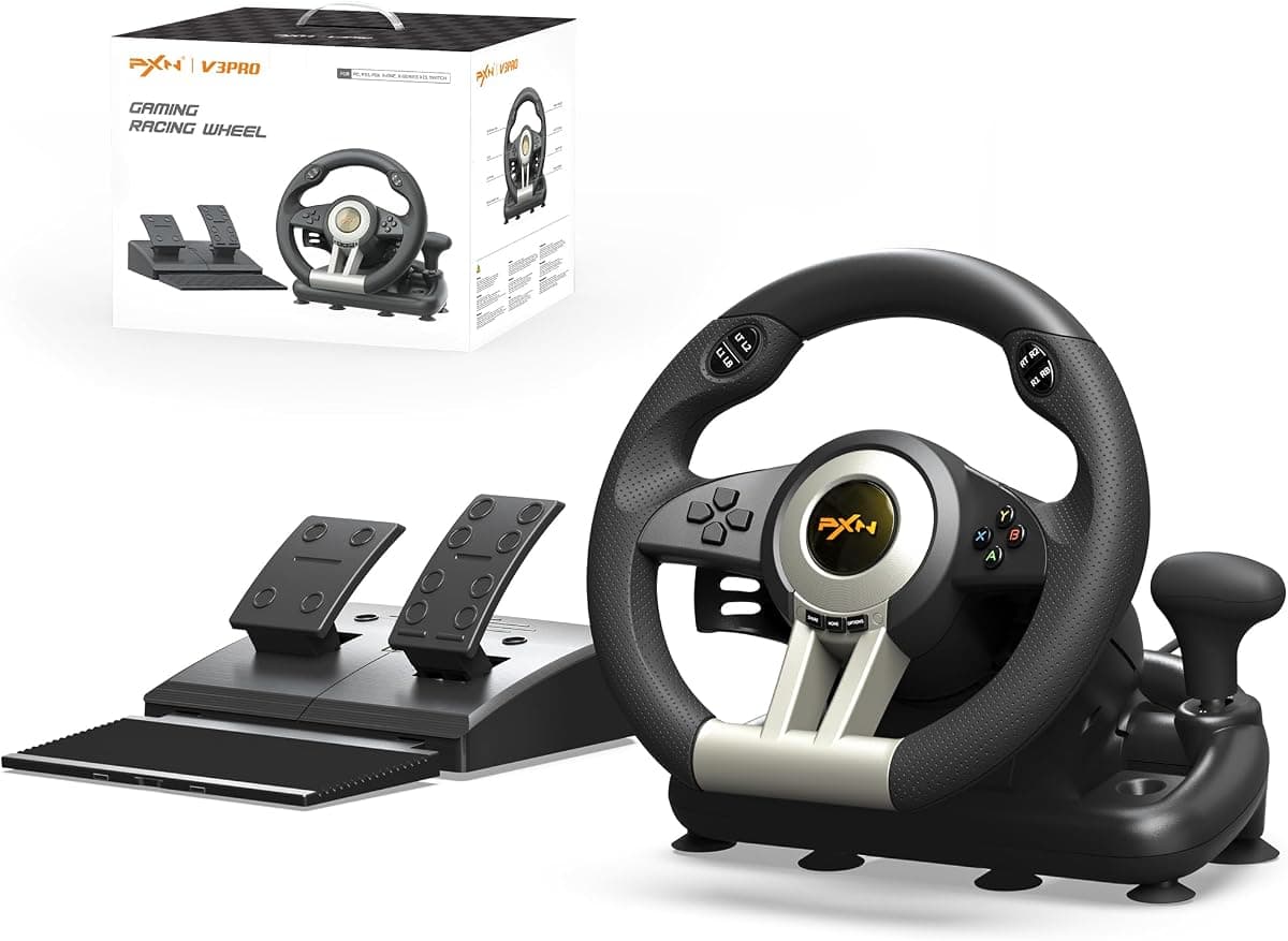 PXN V3 Pro direksiyon, 180 derece, evrensel, USB, pedallı direksiyon, PS3, PS4, Xbox One, Switch için, siyah