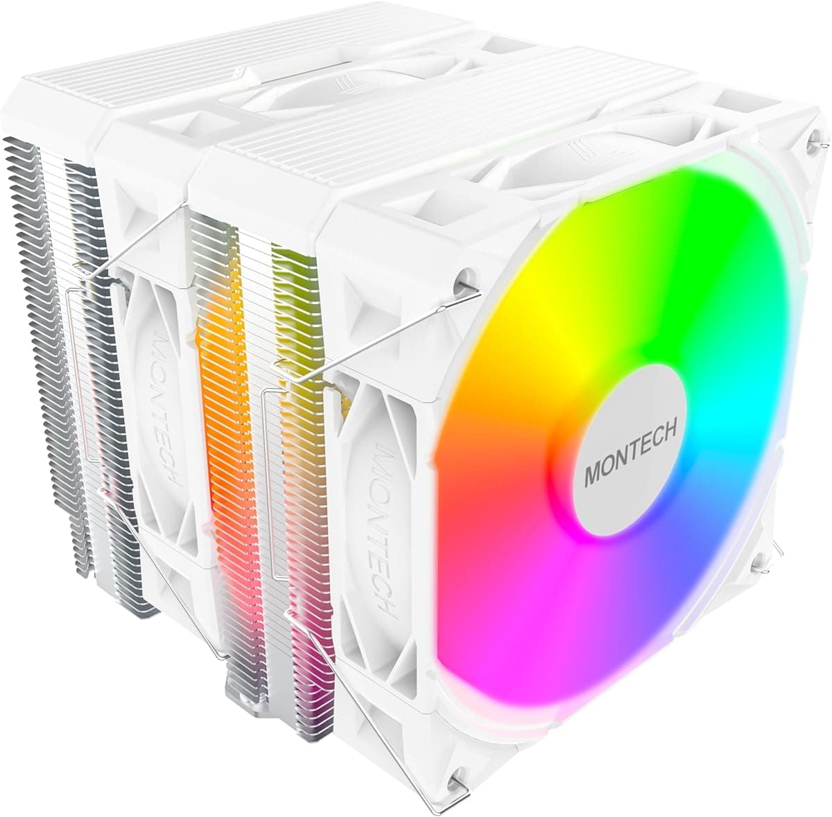 MONTECH NX600 ARGB 6 Isı Borulu ve Premium Üst Kapaklı Çift Kule CPU Hava Soğutucu | 28mm E28 ARGB Premium Fan | Lehimli Bakır Taban | Üstün Isı Dağılımı | Tüm Intel ve AMD Soket Desteği |Beyaz