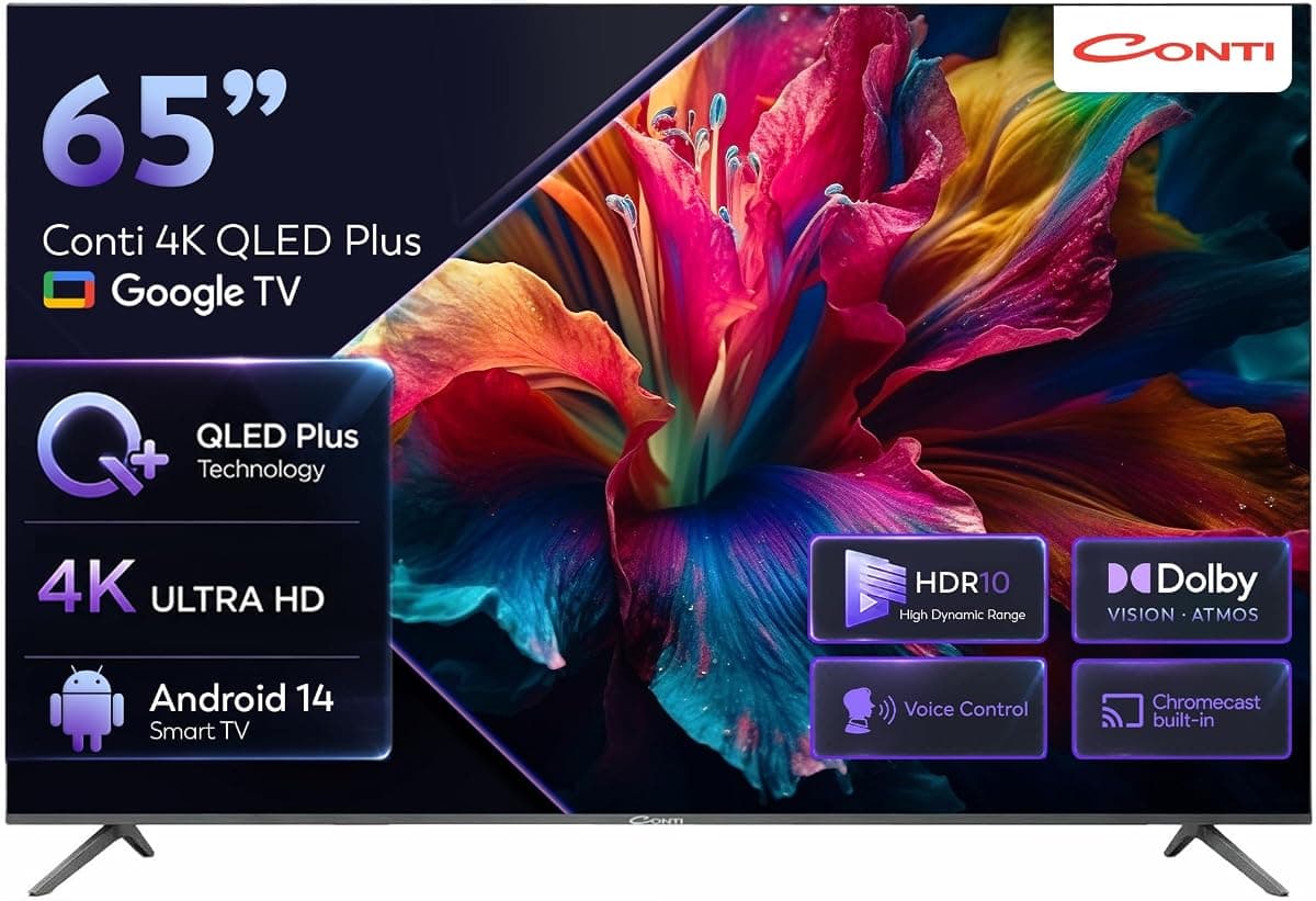 Conti 65” 4K QLED Plus Google TV (CT65OG300U), HDR10, Dolby Vision Atmos, Çerçevesiz, Dahili Uydu Alıcı, Wi-Fi, Bluetooth, 3x HDMI, Android 14 Smart TV