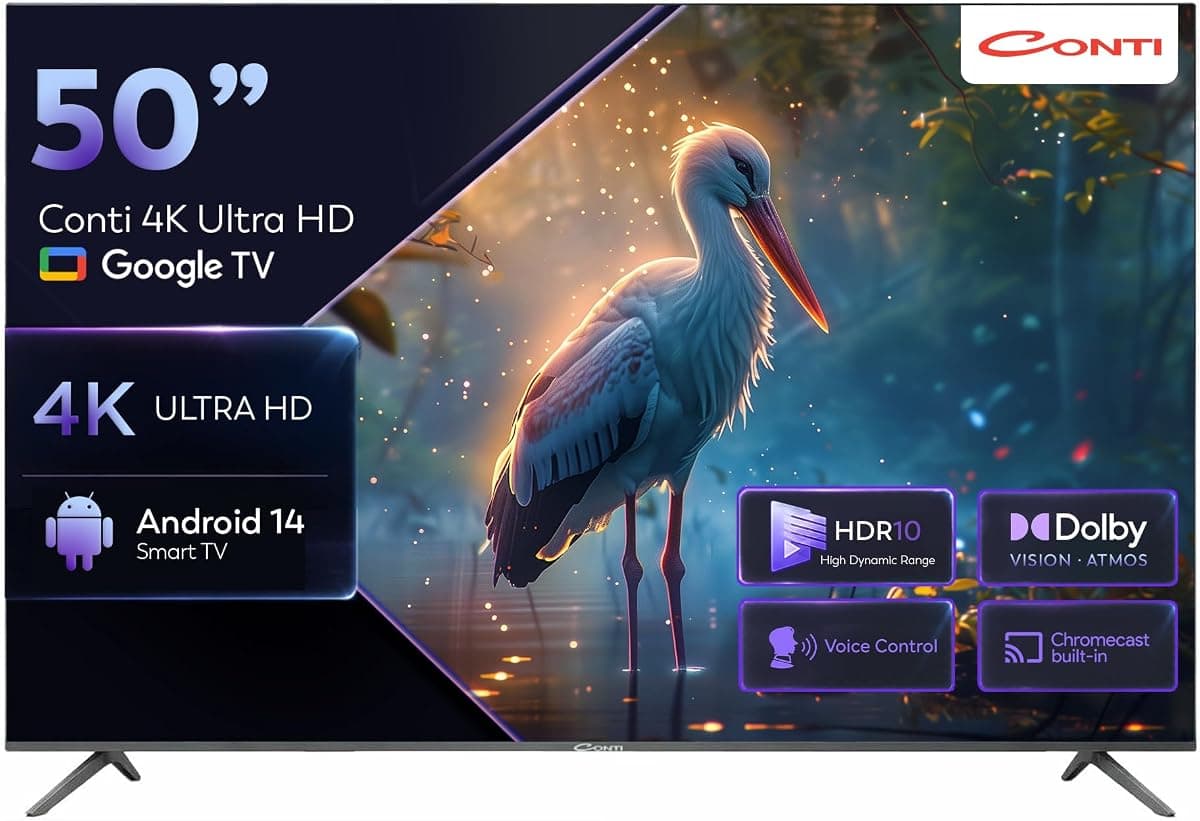 Conti CT50GT300U 50 İnç (127 cm) 4K Ultra HD Google TV, HDR10, Dolby Vision ve Atmos, Dahili Uydu Alıcılı, Çerçevesiz, Chromecast, Sesli Kontrol, Wi-Fi, Bluetooth, 3 HDMI, Android 14 Smart TV