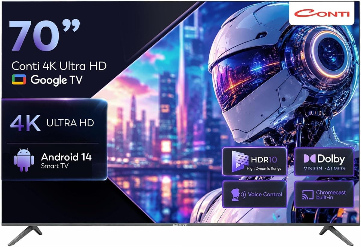 Conti 70" 4K Ultra HD Google TV (CT70GT300U), HDR10, Frameless Çerçevesiz Tasarım, Dahili Uydu Alıcı, Wi-Fi, Bluetooth, 3x HDMI, 2x USB, Android 14 Smart TV