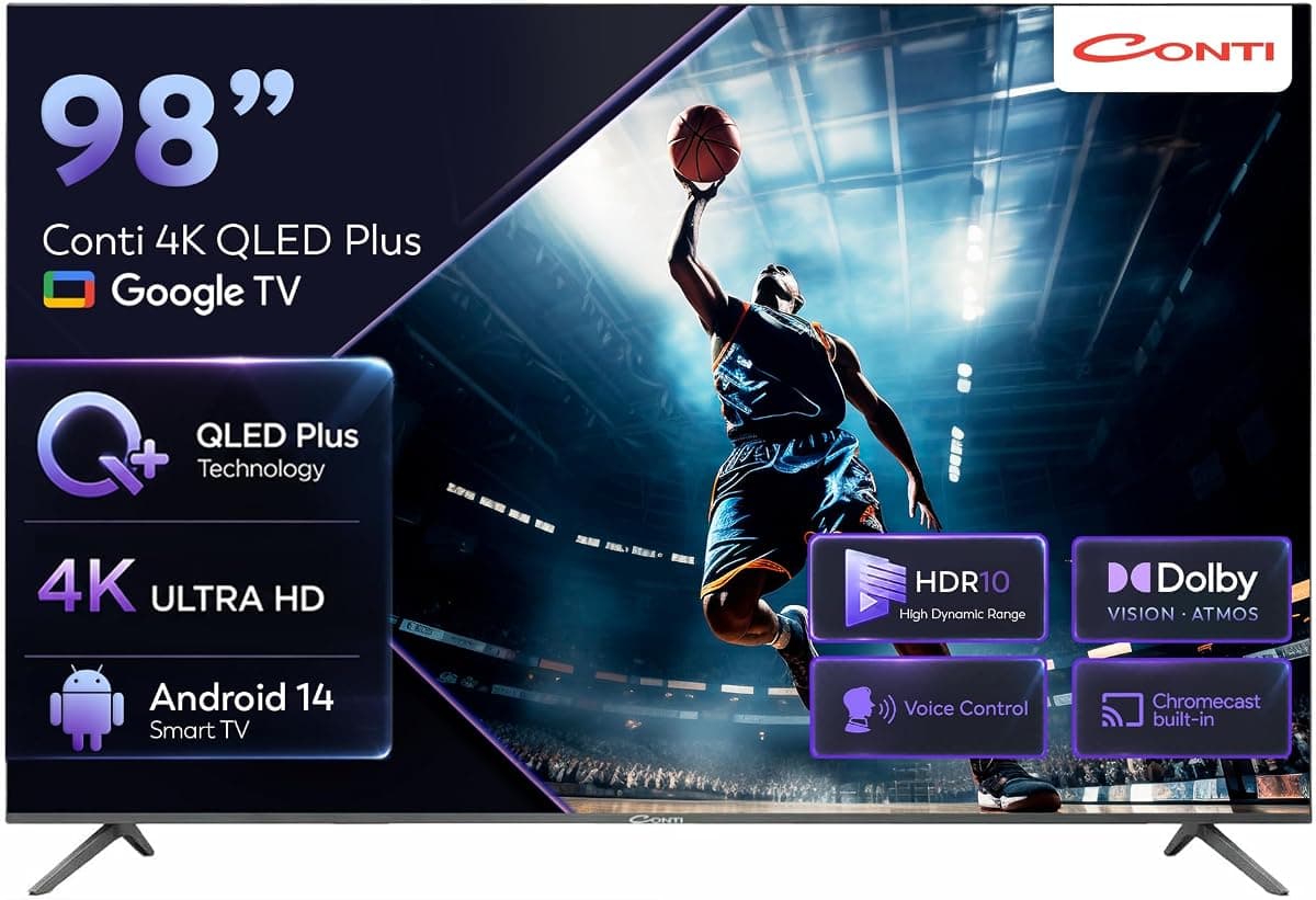 Conti 98" QLED Plus 4K UHD Google TV (CT98OG300U) – HDR10, Dolby Vision & Dolby Atmos, Çerçevesiz Tasarım, Dahili Uydu Alıcı, Wi-Fi & Bluetooth