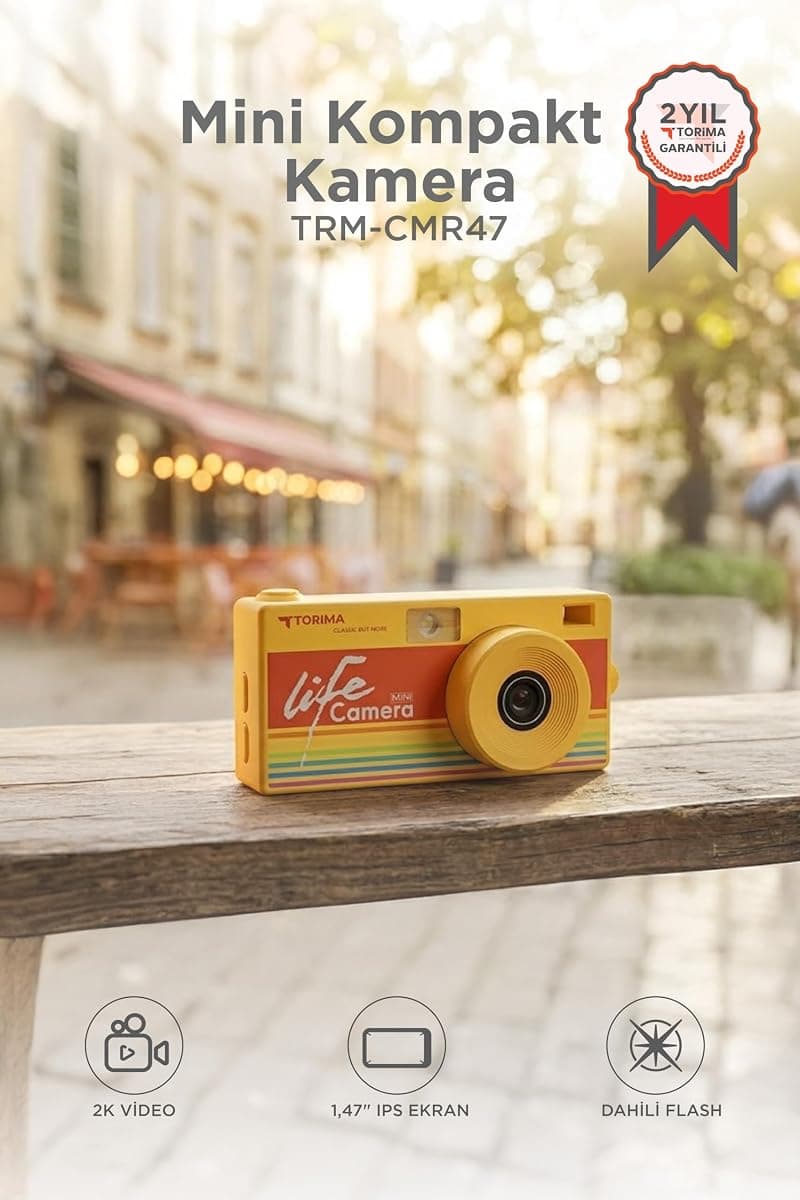 Torima Life Dijital Kamera Selfie Video Vlog Kamerası Mini Fotoğraf Makinesi CMR47 Sarı · Sarı
