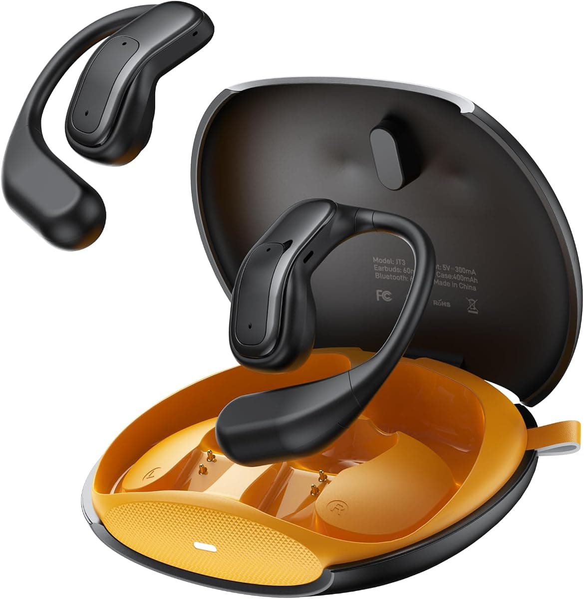 Juo JT3 Bluetooth 6.0 Open Ear OWS Kablosuz Bluetooth Kulaklık 14.2mm Sürücü Kulak Kancalı Açık Spor Kulaklığı 90 saat Pil Ömrü Siyah · Siyah
