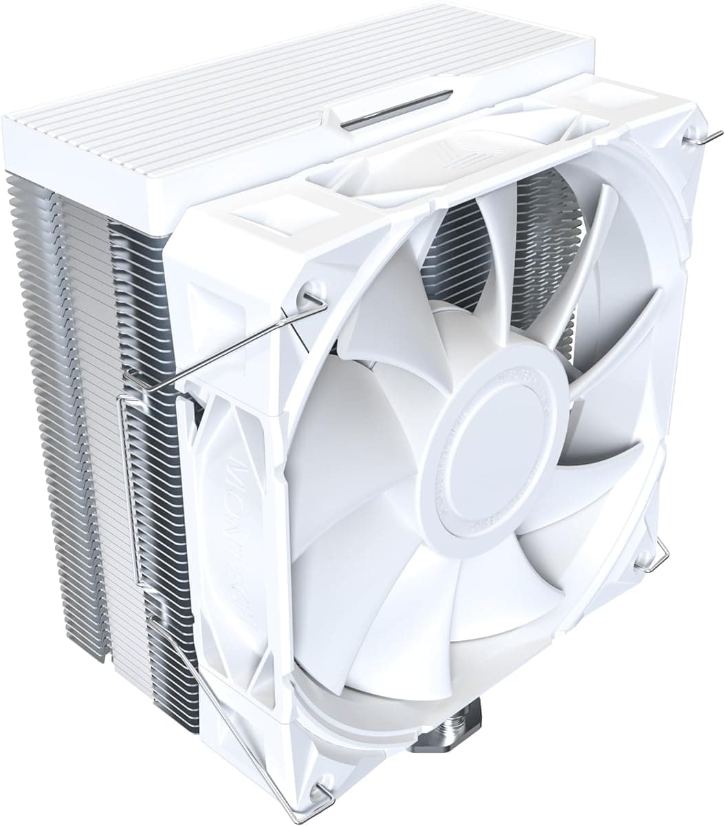 MONTECH NX400 - CPU Hava Soğutucu, Tek Kule, 4 Gelişmiş Isı Borusu, 52-fin Isı Emici, E28, 120mm FDB Statik Basınçlı Fan, 28mm Fan Kalınlığı, Köşe Kapağı Ayak Pedleri, Parlak Üst Kapak - Beyaz