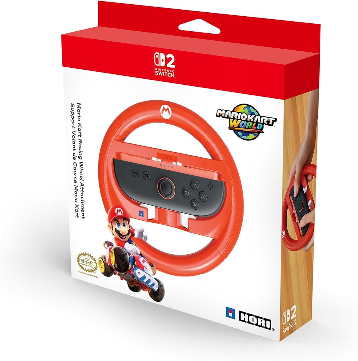 HORI Mario Kart Racing Wheel Attachment for Nintendo Switch 2 (Mario) - Officially Licensed by Nintendo