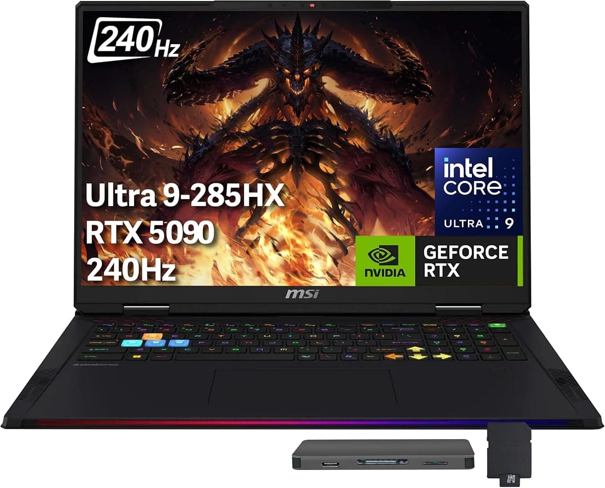 msi Raider 18 inç QHD+ 240Hz oyun dizüstü bilgisayar, Intel Core Ultra 9 285HX, GeForce RTX 5090 24 GB GDDR7, 64 GB DDR5, 5 TB Storage (4TB SSD+1TB Yerleştirme İstasyonu), 24-Zone RGB arka plan