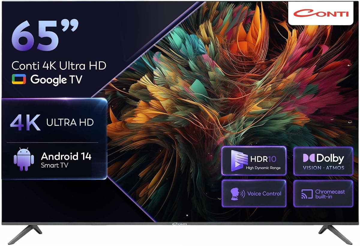 Conti 65" 4K Ultra HD Google TV (CT65GT300U), Çerçevesiz Tasarım, HDR, Dolby Vision Atmos, Chromecast Built-in, Bluetooth 5.1, Dahili Uydu Alıcılı Smart TV