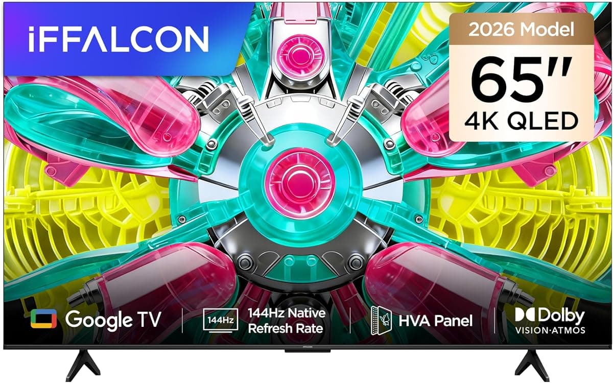 iFFALCON 65U75A 65 İnç Smart TV 4K QLED Renkli Quantum Crystal HDR 10+ Gaming Google TV, 144Hz Doğal Yenileme Hızı, Dolby Vision Atmos, DTS Virtual X, MEMC, Game Master (2026 Modeli) [Enerji Sınıfı F]