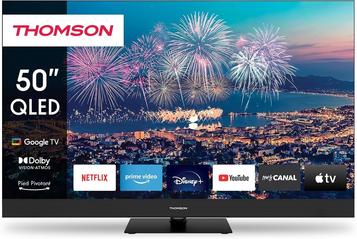 Thomson TV 50 İnç (127 cm) Qled Plus 4K Uhd Smart Google TV, Entegre Soundbar, Sesli Kontrol, Chromecast, Dolby Vision/Atmos, Merkezi Dönebilen Stand, 50QG6C14