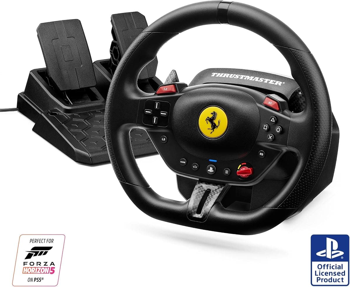 Thrustmaster T98 Ferrari 296 GTB Yarış Direksiyonu – PS5, PS4 ve PC Uyumlu – Resmi Lisanslı, 7/10 Ölçekli Replika, Bungee Cord Teknolojisi ve Manyetik Pedal seti
