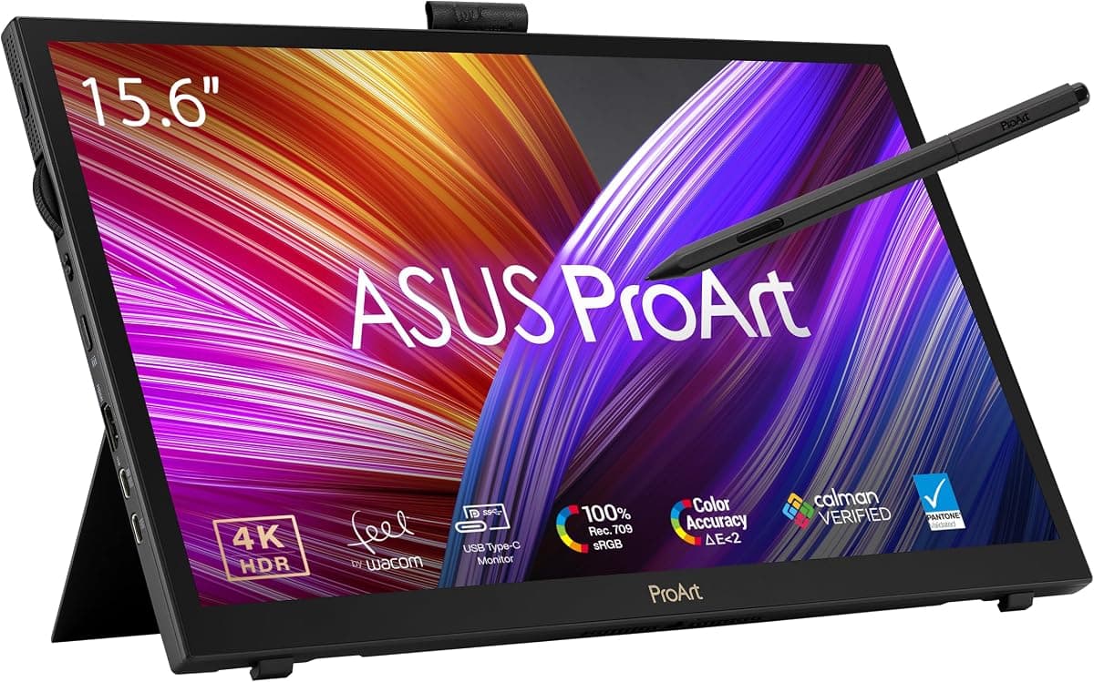 ASUS ProArt PA169CDV 15.6 İnç 4K Dokunmatik Ekran USB-C Profesyonel Monitör | Calman Verified, %100 sRGB, 10 Nokta Dokunmatik, IPS, WACOM FEEL EMR, PANTONE Validated, Dahili Hoparlörler