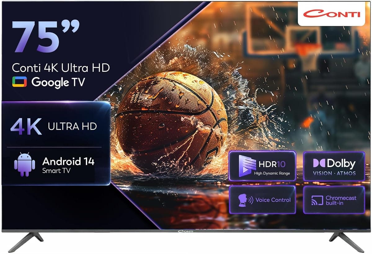 Conti 75" 4K Ultra HD Google TV (CT75GT300U), HDR10, Çerçevesiz, Dahili Uydu Alıcı, Wi-Fi, Bluetooth, 3x HDMI, Android 14 Smart TV
