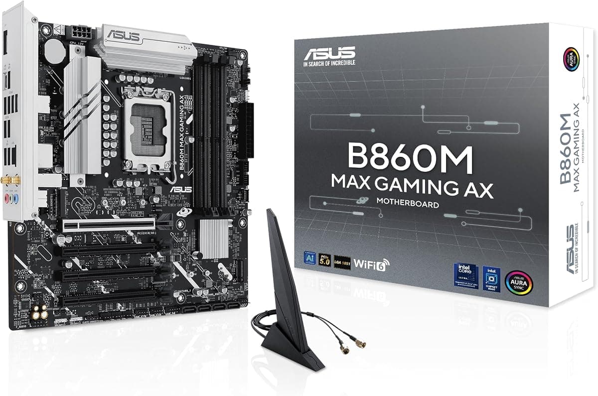 ASUS B860M MAX GAMING AX WiFi6 Intel LGA1851 mATX Anakart | Intel B860 LGA1851 DDR5 8666 DP 3x M.2 USB3.2 Gen 2x2 WiFi 6 + BT AURA RGB 2.5Gbit LAN mATX 6+1+1+1 Güç Aşamaları, 1xGen5 M.2