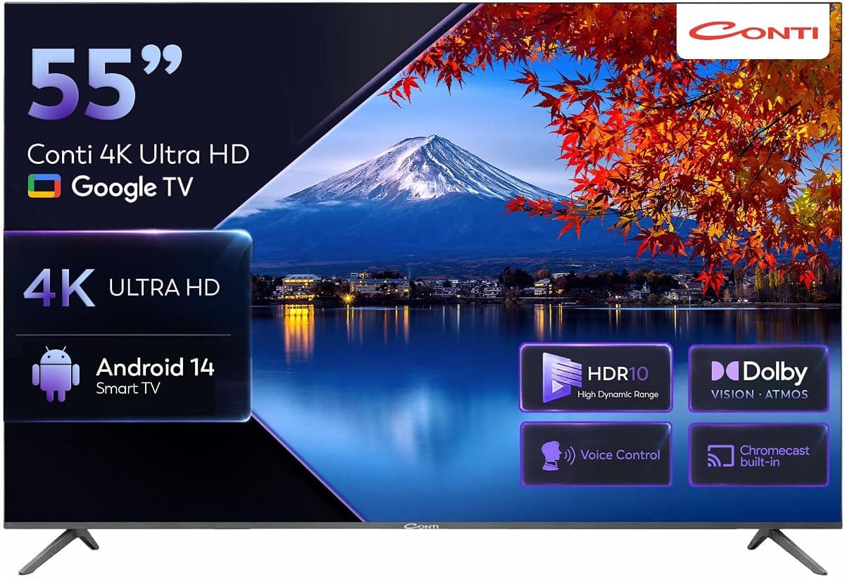 Conti 55" 4K Ultra HD Google TV (CT55GT300U), Dolby Vision & Atmos, Çerçevesiz, HDR, Dahili Uydu Alıcı, Wi-Fi, Bluetooth, 3x HDMI, Android 14 Smart TV