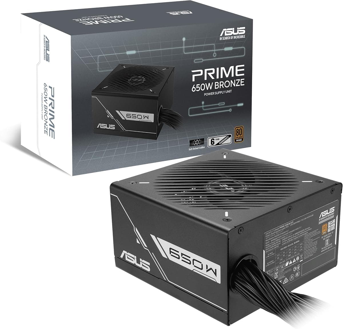 PRIME-650B-BLACK | 80 PLUS Bronze, Modüler Olmayan ATX Güç Kaynağı, Kılıf İşlenmiş Kablo, Çift Rulman Fan Rulmanları, 6-Yıl Garanti
